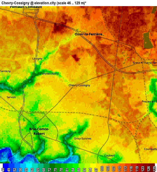 Zoom OUT 2x Chevry-Cossigny, France elevation map