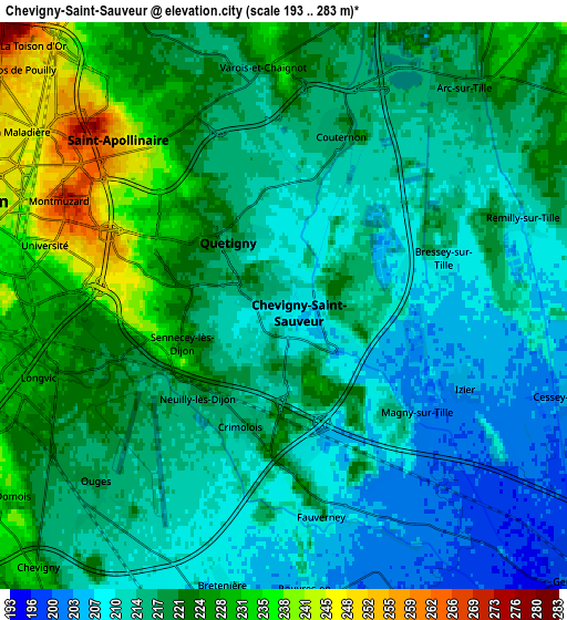 Zoom OUT 2x Chevigny-Saint-Sauveur, France elevation map