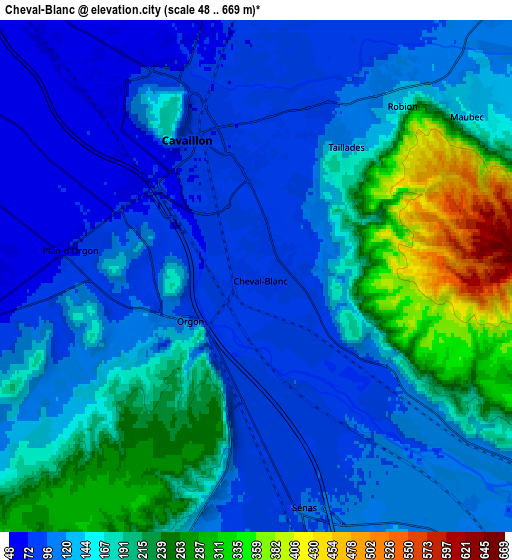 Zoom OUT 2x Cheval-Blanc, France elevation map