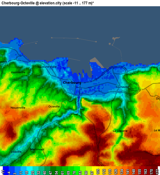 Zoom OUT 2x Cherbourg-Octeville, France elevation map