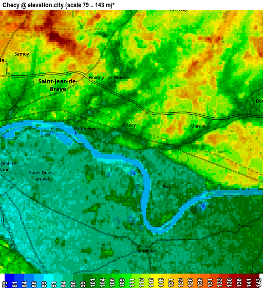 Zoom OUT 2x Chécy, France elevation map