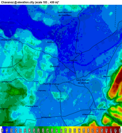 Zoom OUT 2x Chavanoz, France elevation map