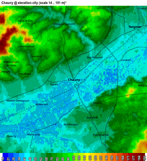 Zoom OUT 2x Chauny, France elevation map