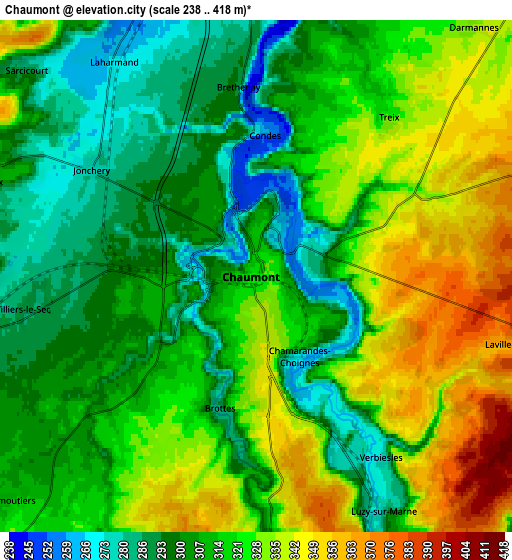 Zoom OUT 2x Chaumont, France elevation map