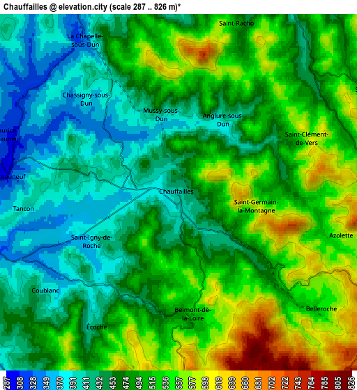 Zoom OUT 2x Chauffailles, France elevation map