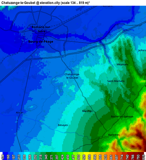 Zoom OUT 2x Chatuzange-le-Goubet, France elevation map