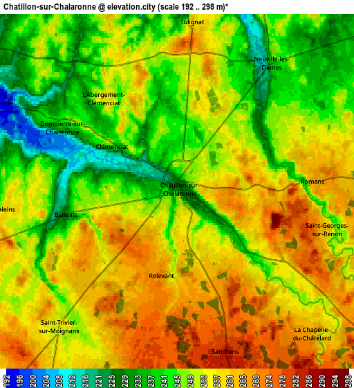 Zoom OUT 2x Châtillon-sur-Chalaronne, France elevation map