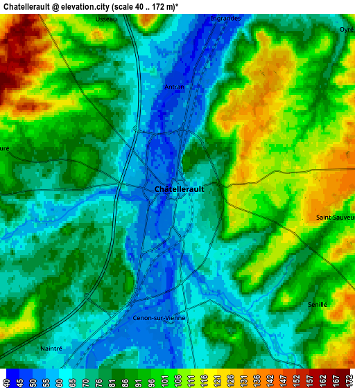 Zoom OUT 2x Châtellerault, France elevation map