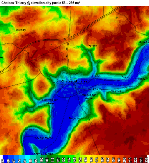 Zoom OUT 2x Château-Thierry, France elevation map