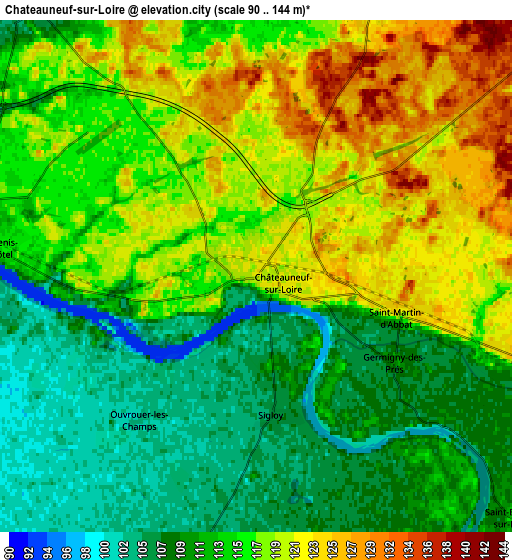 Zoom OUT 2x Châteauneuf-sur-Loire, France elevation map