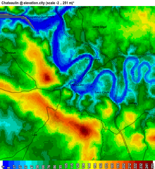 Zoom OUT 2x Châteaulin, France elevation map