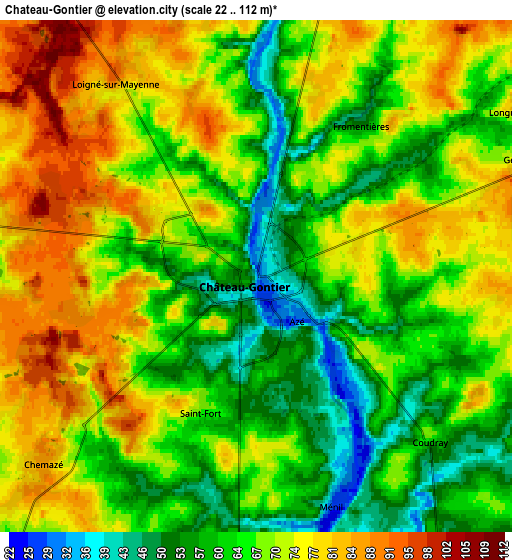 Zoom OUT 2x Château-Gontier, France elevation map