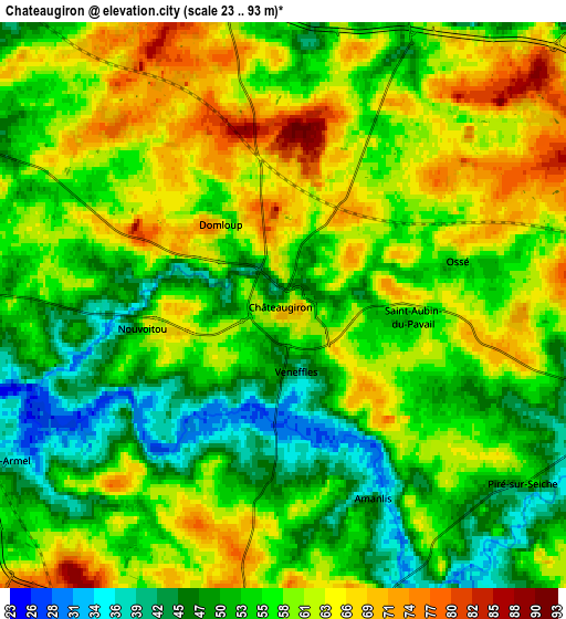 Zoom OUT 2x Châteaugiron, France elevation map