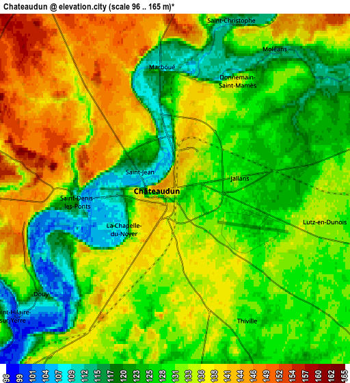 Zoom OUT 2x Châteaudun, France elevation map