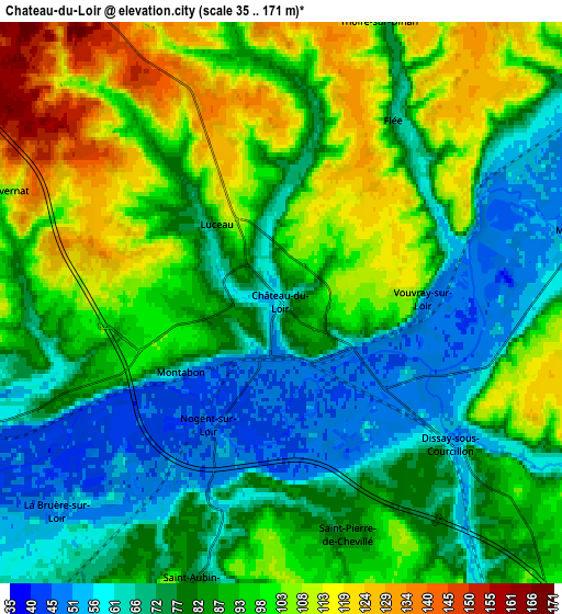 Zoom OUT 2x Château-du-Loir, France elevation map