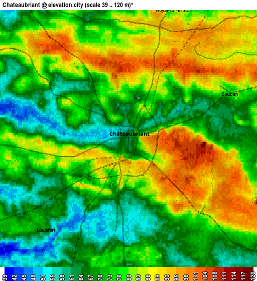 Zoom OUT 2x Châteaubriant, France elevation map