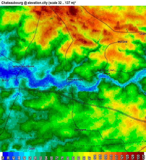 Zoom OUT 2x Châteaubourg, France elevation map