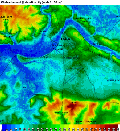 Zoom OUT 2x Châteaubernard, France elevation map