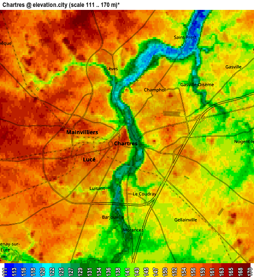 Zoom OUT 2x Chartres, France elevation map