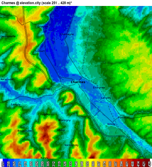 Zoom OUT 2x Charmes, France elevation map