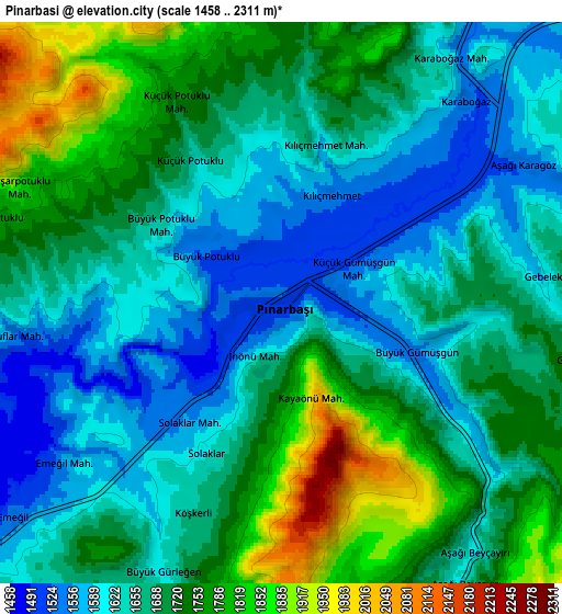 Zoom OUT 2x Pınarbaşı, Turkey elevation map