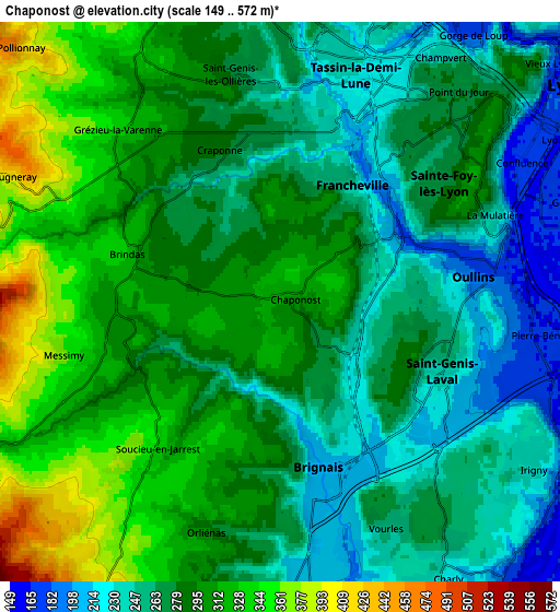 Zoom OUT 2x Chaponost, France elevation map