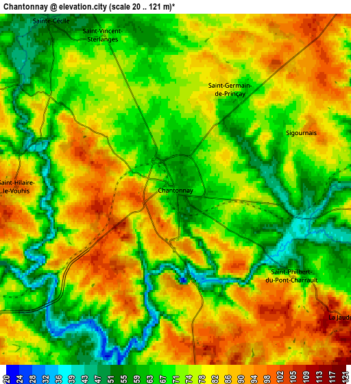 Zoom OUT 2x Chantonnay, France elevation map