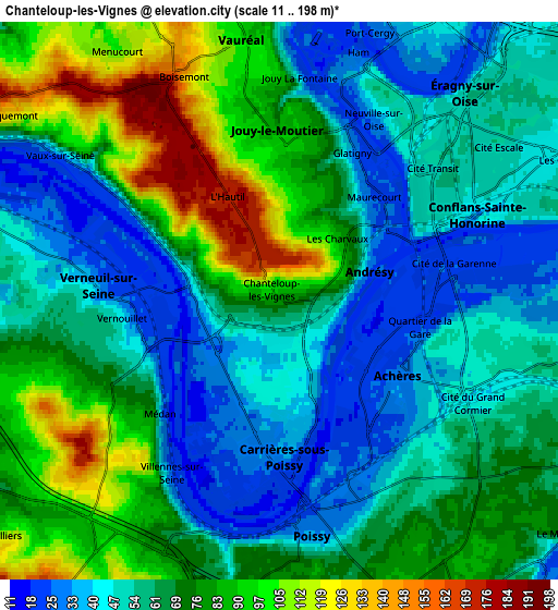 Zoom OUT 2x Chanteloup-les-Vignes, France elevation map