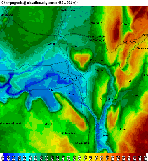 Zoom OUT 2x Champagnole, France elevation map