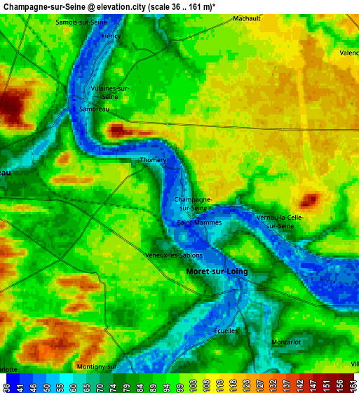 Zoom OUT 2x Champagne-sur-Seine, France elevation map