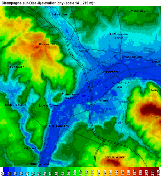 Zoom OUT 2x Champagne-sur-Oise, France elevation map