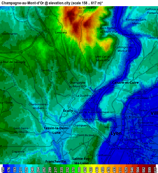 Zoom OUT 2x Champagne-au-Mont-d’Or, France elevation map