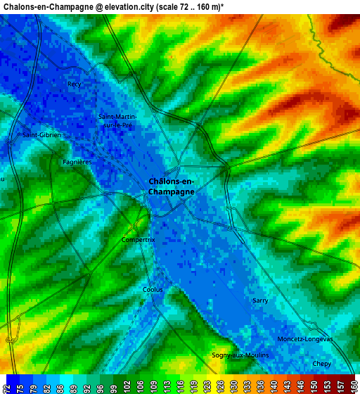 Zoom OUT 2x Châlons-en-Champagne, France elevation map
