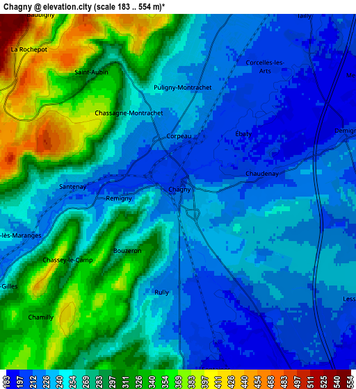 Zoom OUT 2x Chagny, France elevation map