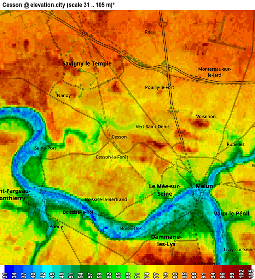 Zoom OUT 2x Cesson, France elevation map