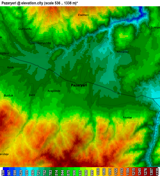 Zoom OUT 2x Pazaryeri, Turkey elevation map