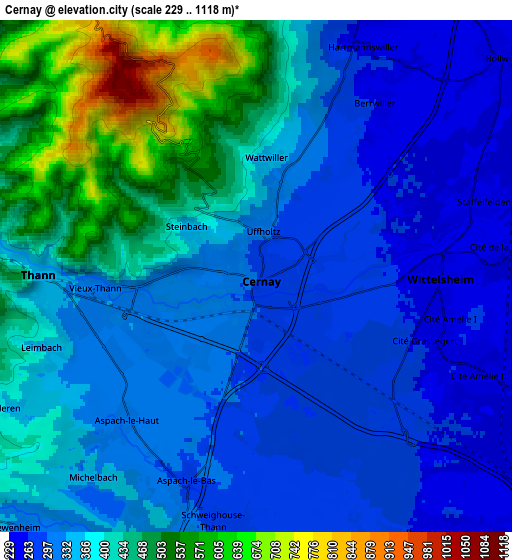 Zoom OUT 2x Cernay, France elevation map