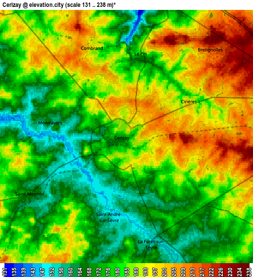 Zoom OUT 2x Cerizay, France elevation map