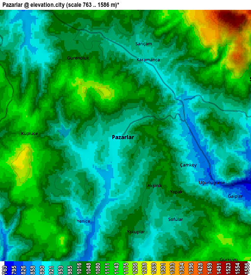 Zoom OUT 2x Pazarlar, Turkey elevation map