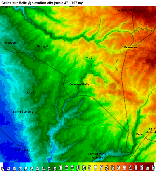 Zoom OUT 2x Celles-sur-Belle, France elevation map