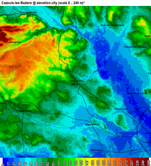 Zoom OUT 2x Cazouls-lès-Béziers, France elevation map