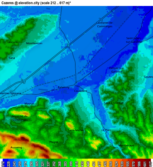 Zoom OUT 2x Cazères, France elevation map