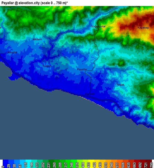 Zoom OUT 2x Payallar, Turkey elevation map