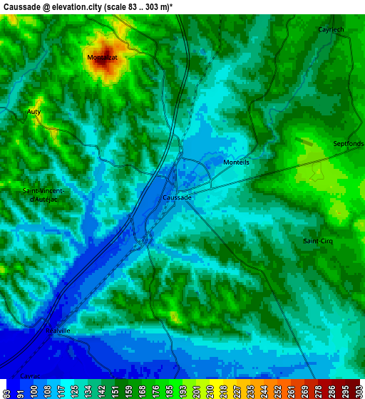 Zoom OUT 2x Caussade, France elevation map