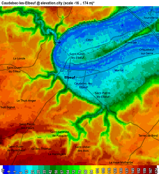 Zoom OUT 2x Caudebec-lès-Elbeuf, France elevation map