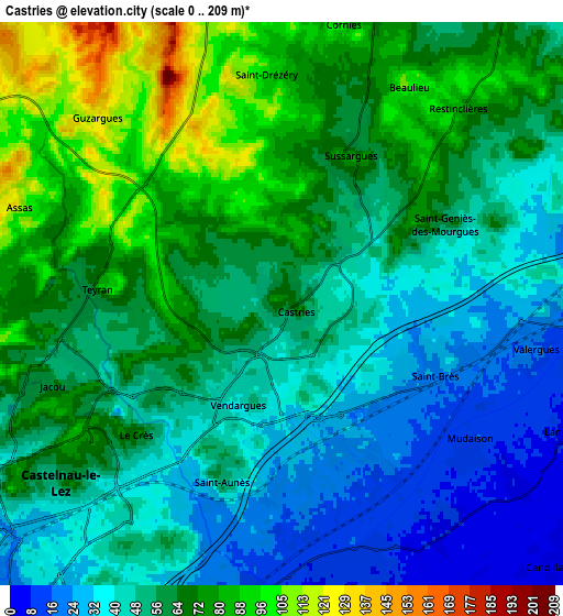 Zoom OUT 2x Castries, France elevation map