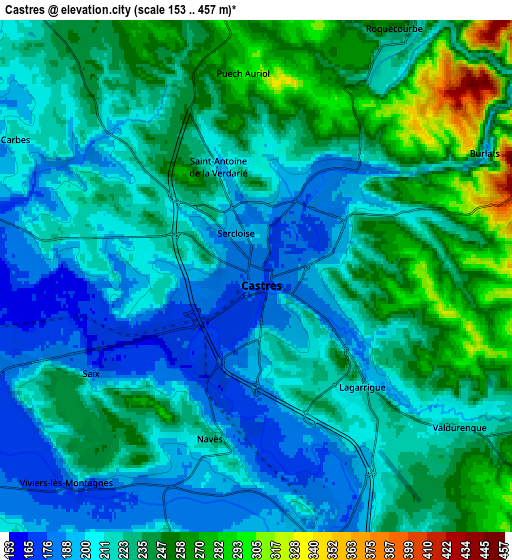 Zoom OUT 2x Castres, France elevation map