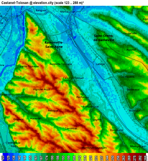 Zoom OUT 2x Castanet-Tolosan, France elevation map