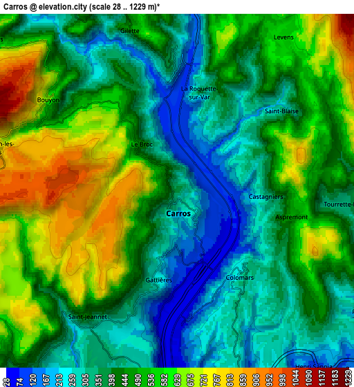 Zoom OUT 2x Carros, France elevation map