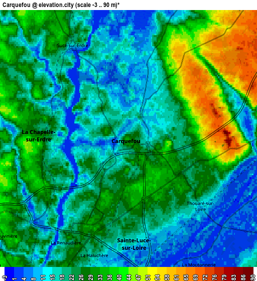 Zoom OUT 2x Carquefou, France elevation map